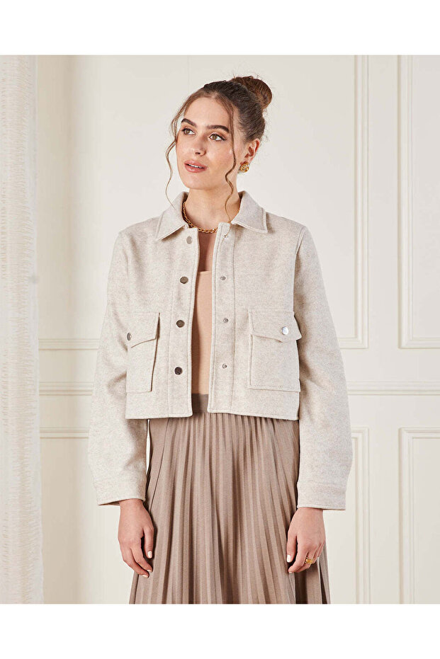 Women Beige Melton Jacket