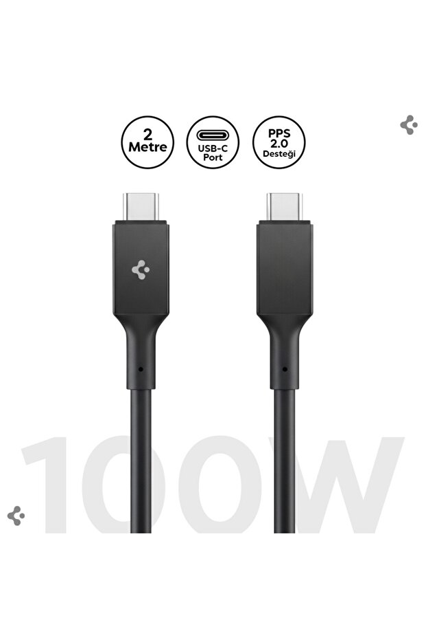 كابل USB-C إلى USB-C بطول 2 متر بقوة 100 واط/PPS 2.0 شحن فائق السرعة/5 جيجابت في الثانية من النوع C أسود - ACA09460