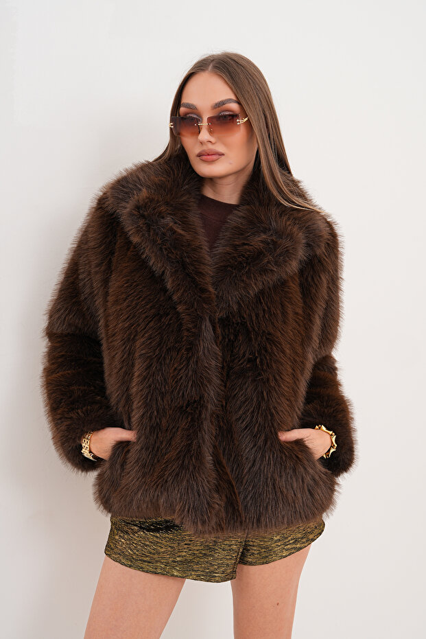 yakalı kürk ceket - 1