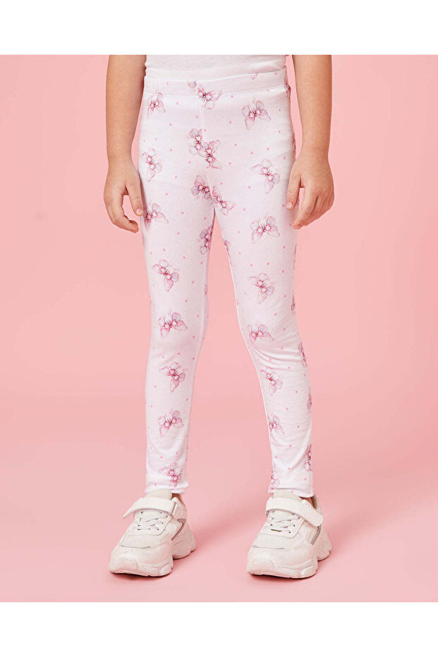 Girls White Printed Leggings
