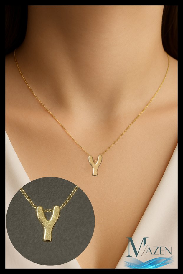 Bijuteri Gold Color Y Letter Necklace | Minimal Design | Daily Use 45 cm Shiny Jewelry Accessory