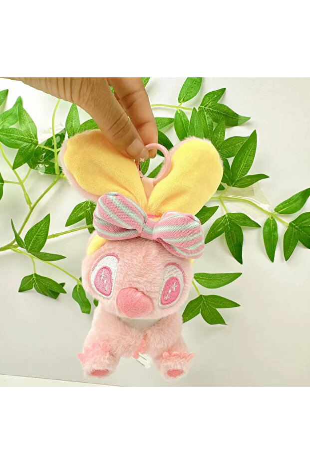 Pink-Yellow Stitch Plush Toy 15cm Long-Eared Stich Keychain Bag Charm Accessory Stick