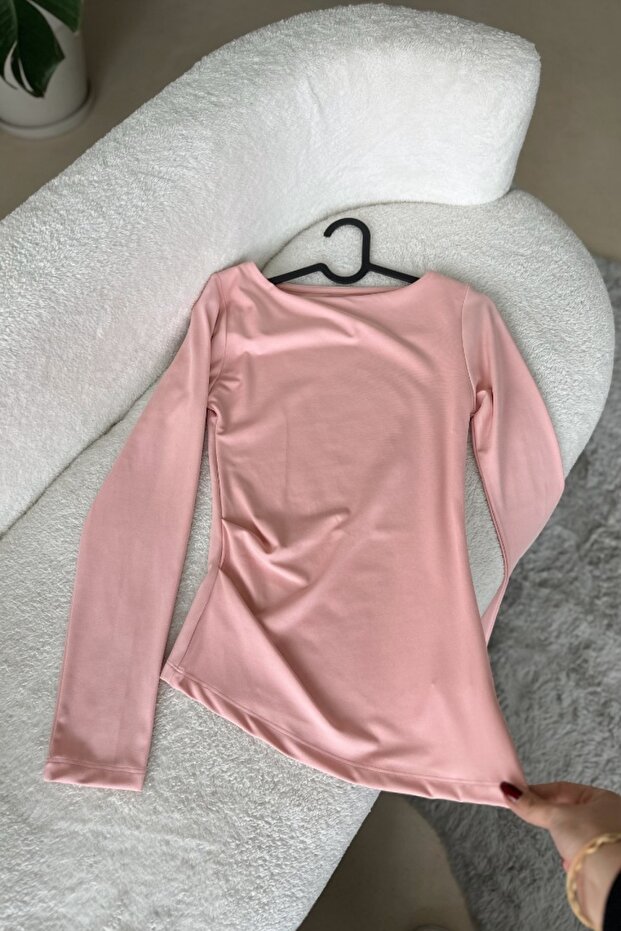 Leyla Pudra Asimetrik Bluz - 1