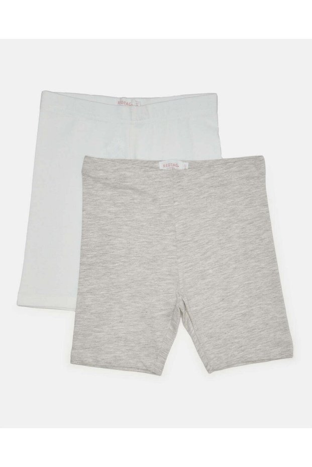 Girls White And Grey Cycling Shorts (Pack of 2)