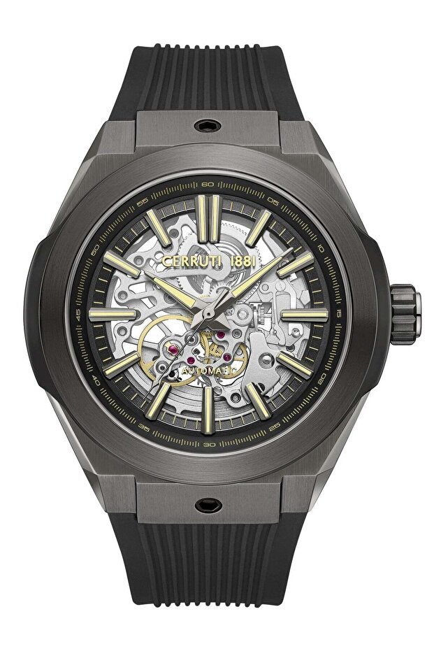 Ruscello Automatic Men's Watch - Gun & Black, Skeleton Dial