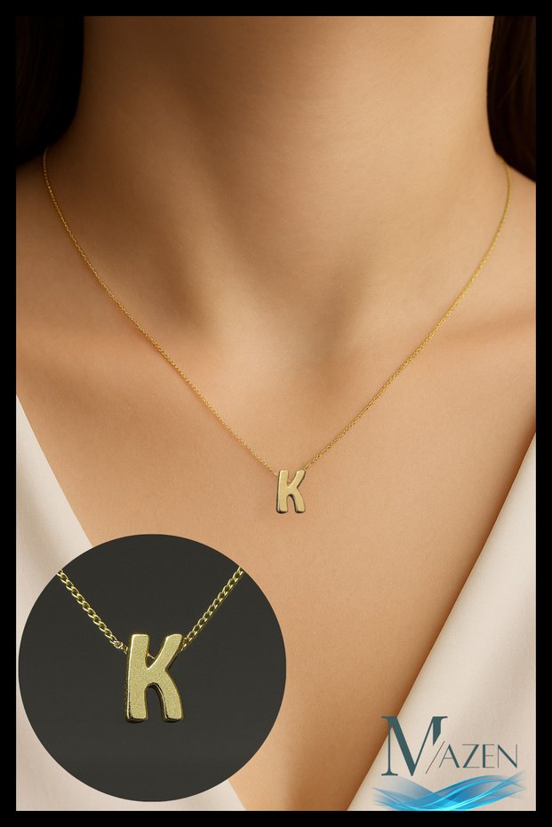 Bijuteri Gold Color Letter Necklace |   Minimal Design |   Daily Use 45 cm Shiny Jewelry Accessory