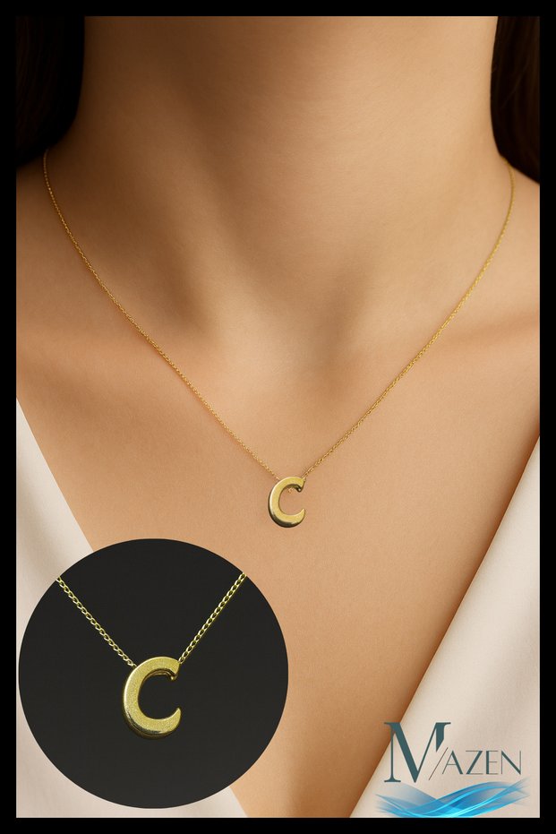Bijuteri Gold Color Letter Necklace | Minimal Design | Daily Use 45 cm Shiny Jewelry Accessory