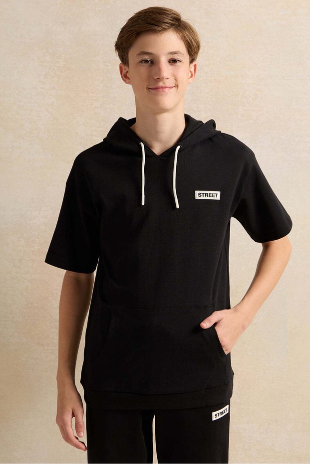Senior Boys Black Hooded T-Shirt