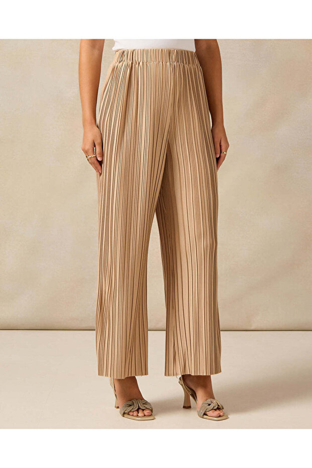Women Beige Wide Leg Trousers