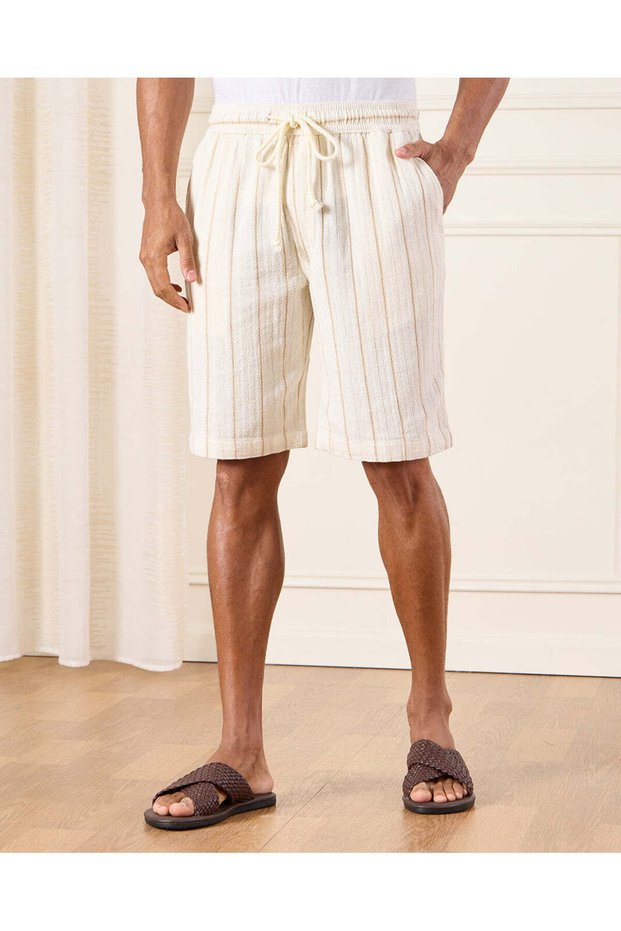 Men Beige Jacquard Shorts