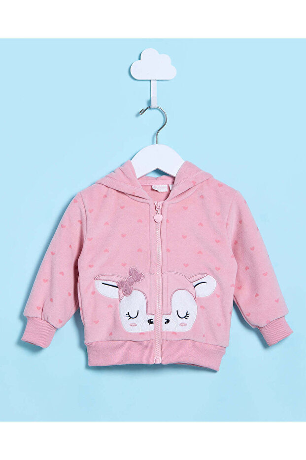 Infant Girls Pink Hooded Embellished Sweatshirt