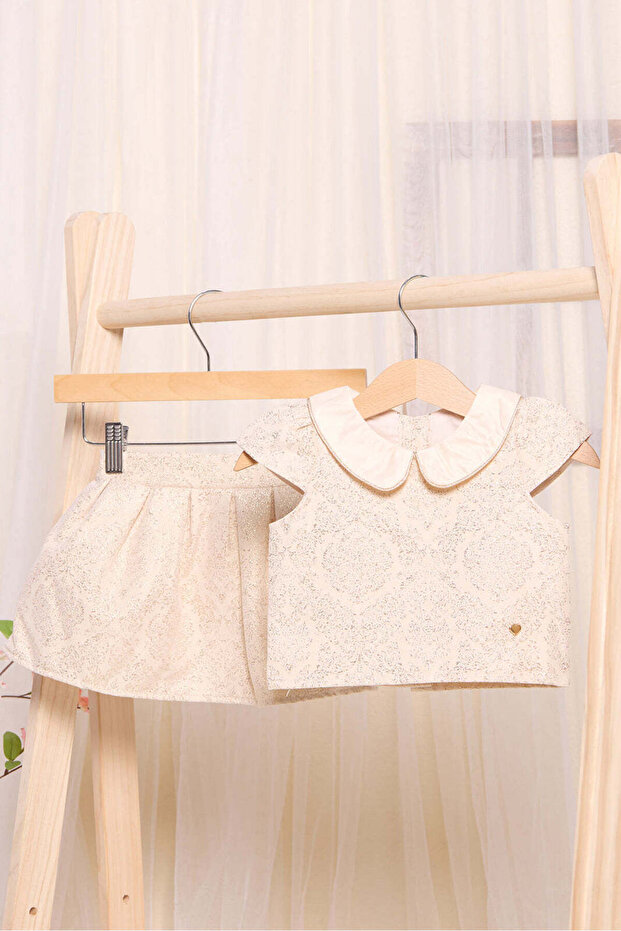 Infant Girls Pink And Gold Jacquard Set (2 Piece)