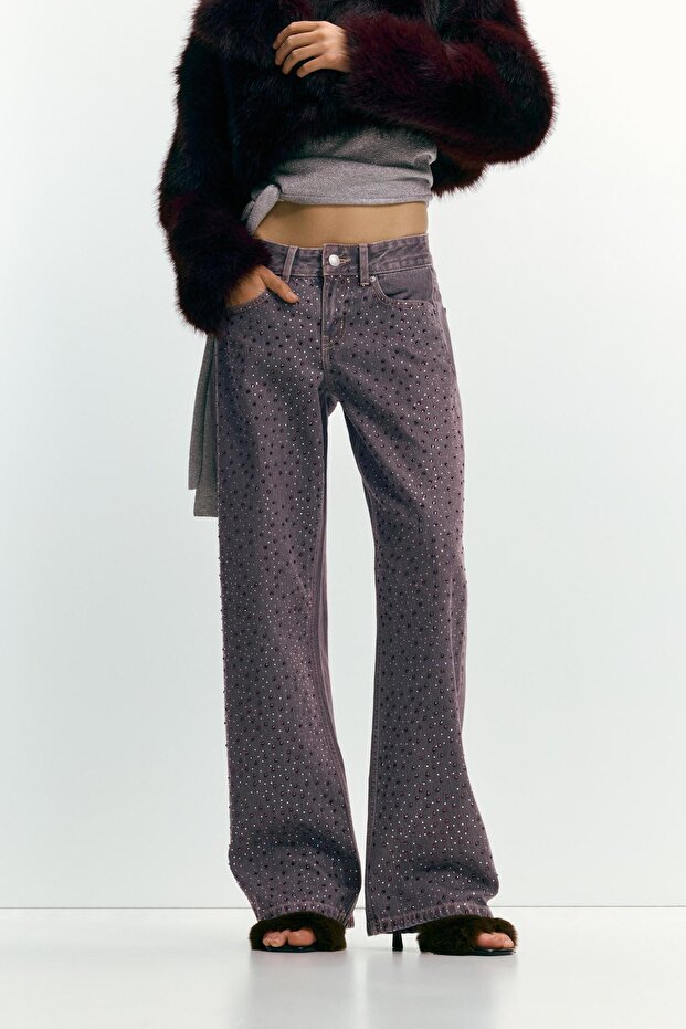 Strasslı düz kesim jean - 5