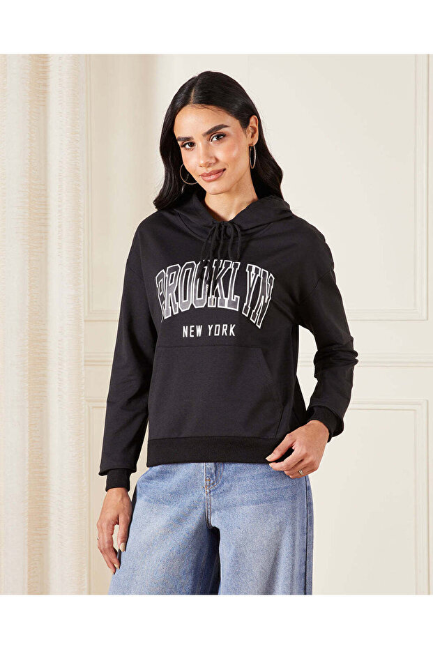 Women Black Hooded Sweatshirt