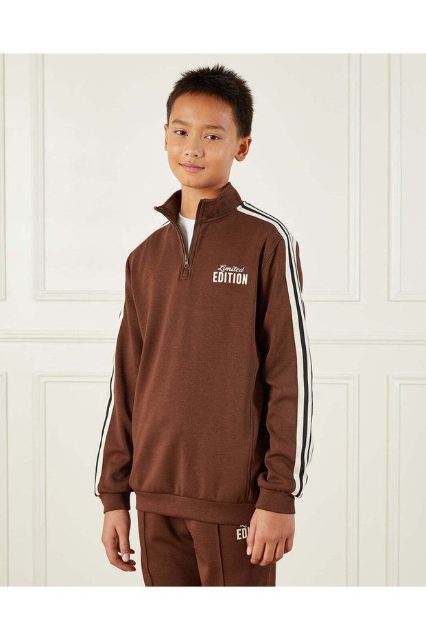 Senior Boys Brown Half Zip Neck Modal Sweatshirt