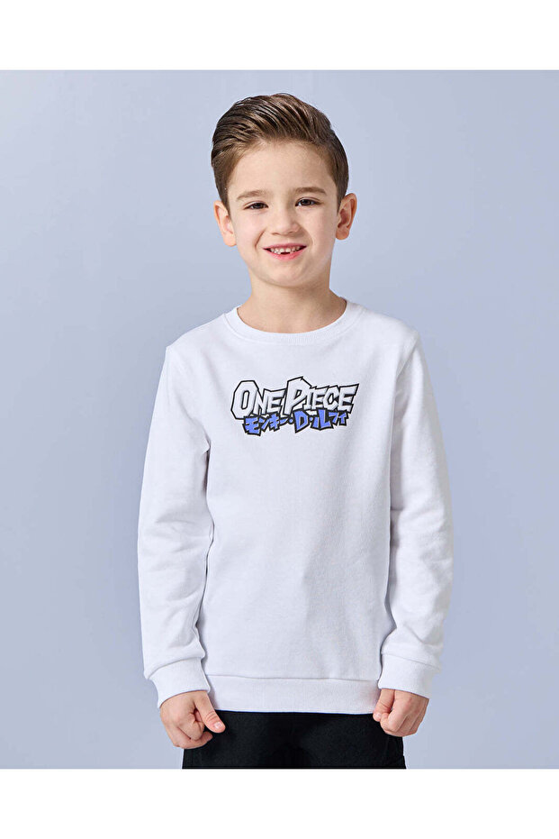 Boys White One Piece Printed Sweatshirt