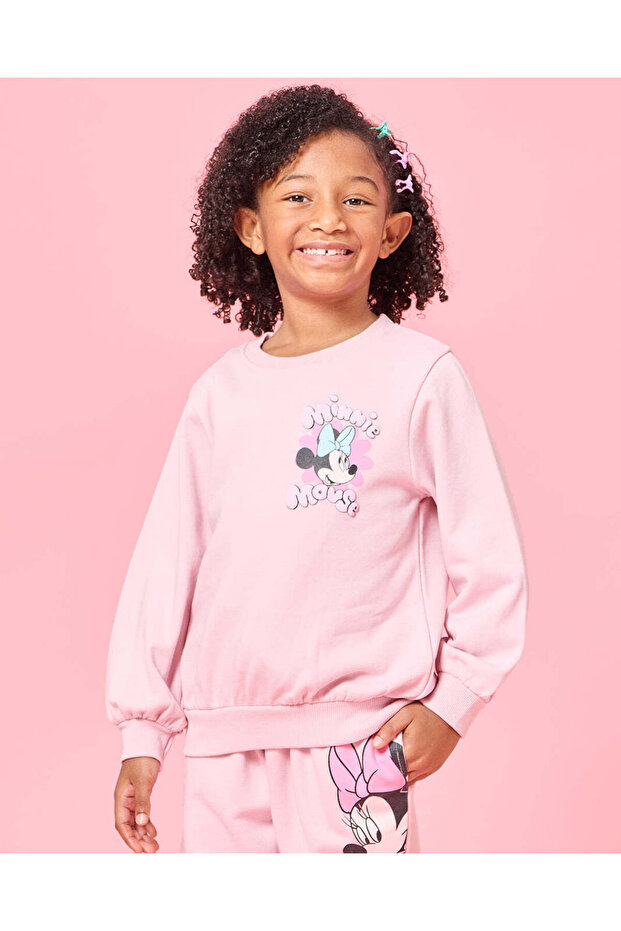 Girls Pink Minnie Mouse Print Sweatshirt