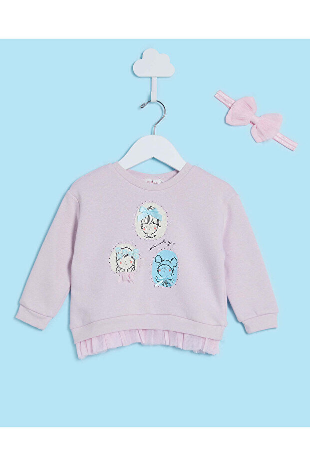 Infant Girls Mauve Embellished Sweatshirt With Headband
