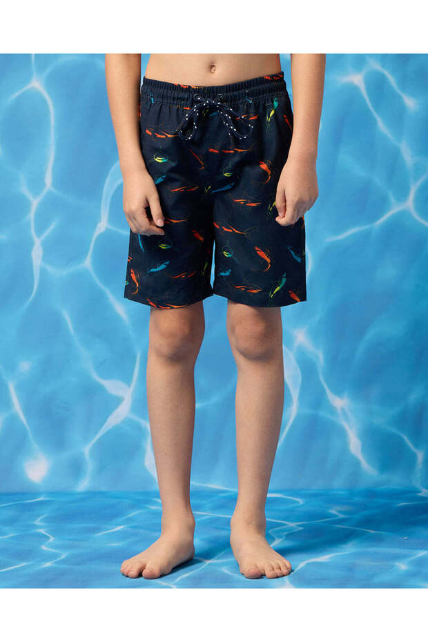 Boys Navy Printed Swim Shorts