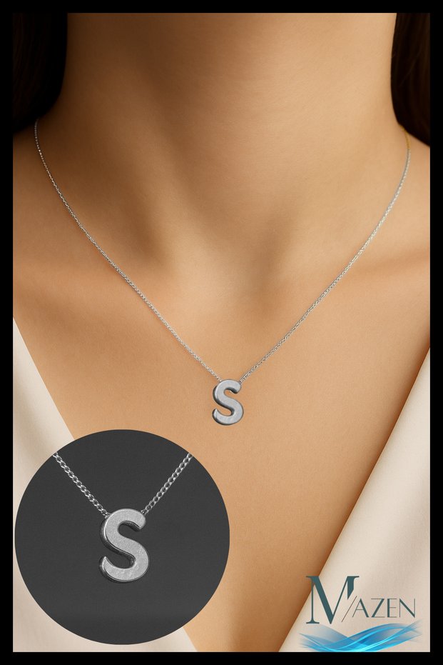 Bijuteri Silver Color S Letter Necklace | Minimal Design | Daily Use 45 cm Shiny Jewelry Accessory
