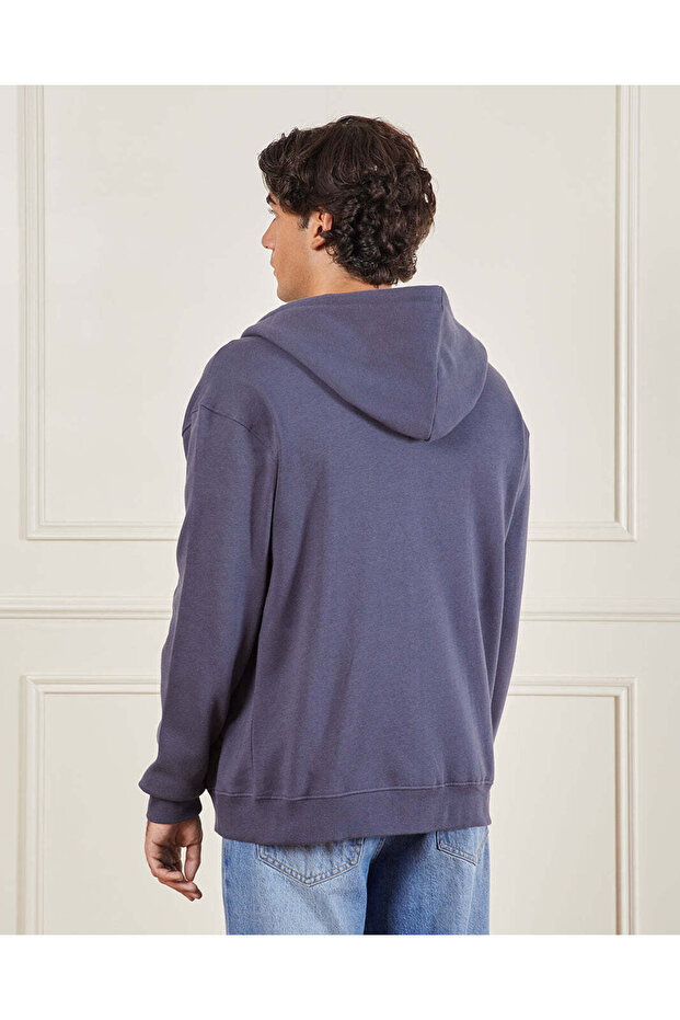 سويت شيرت رجالي أساسي أزرق بغطاء رأس - 3