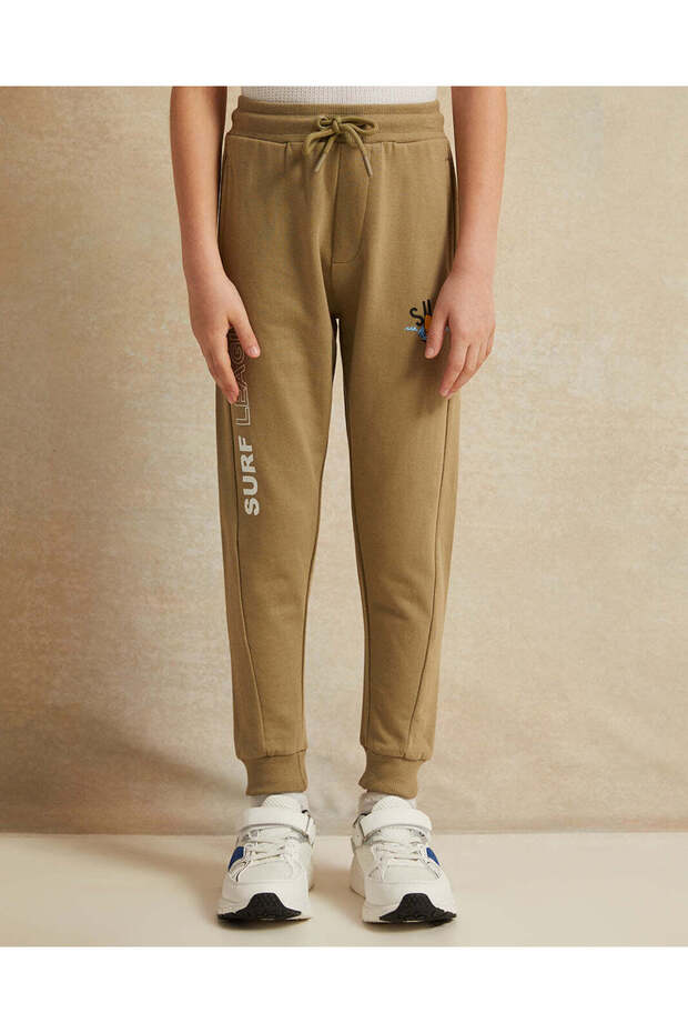 Boys Olive Printed Joggers