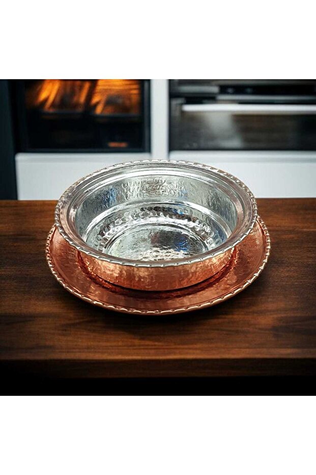 Bakır Tabak Kase Çorba Beyran Kelle Paça Sunum Ikram Tabaklı Kase Servis Tabağı - 4