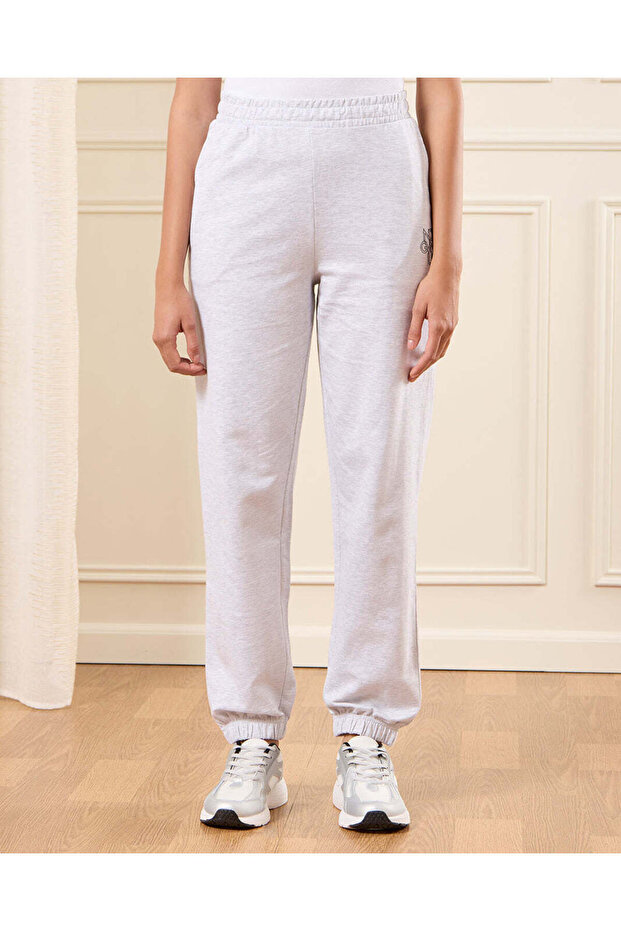 Women Grey Ribbed Hem Jog Pants