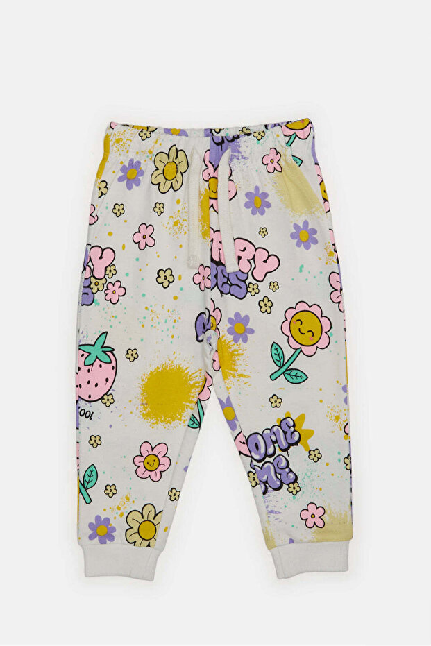 Infant Girls White Printed Active Pant