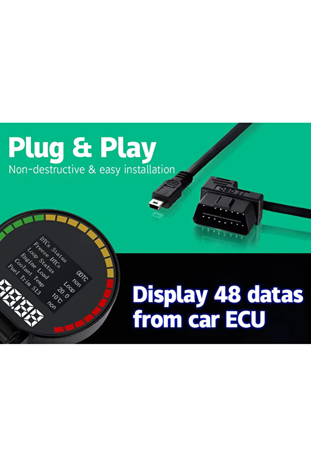 Diagnostic and dashboard information display device P15 on the windshield digital OBD2 - 3
