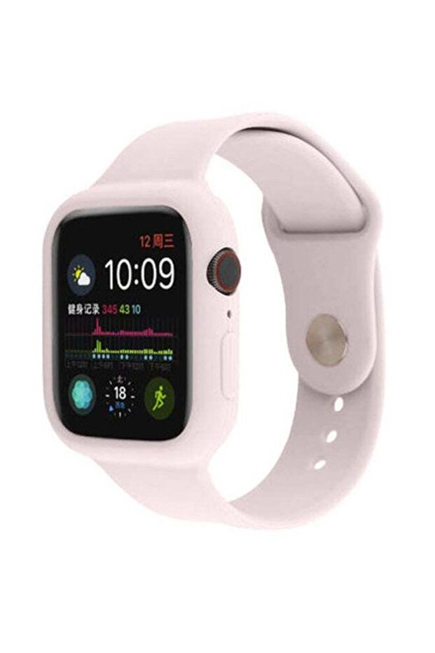 حزام بديل من السيليكون الناعم مع حافظة لساعة Apple Watch مقاس 38-40 مم رملي