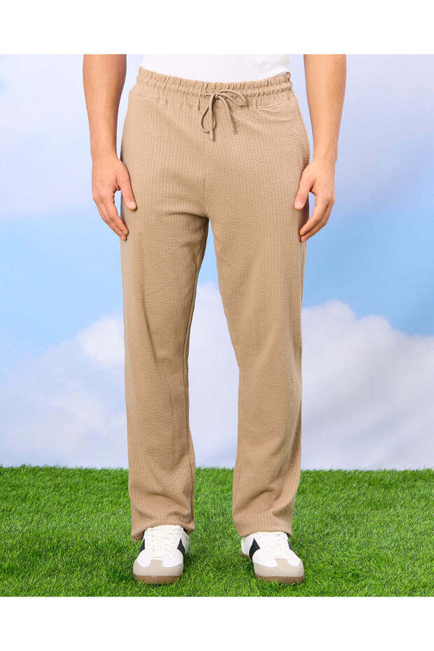 Men Beige Jacquard Lounge Pants