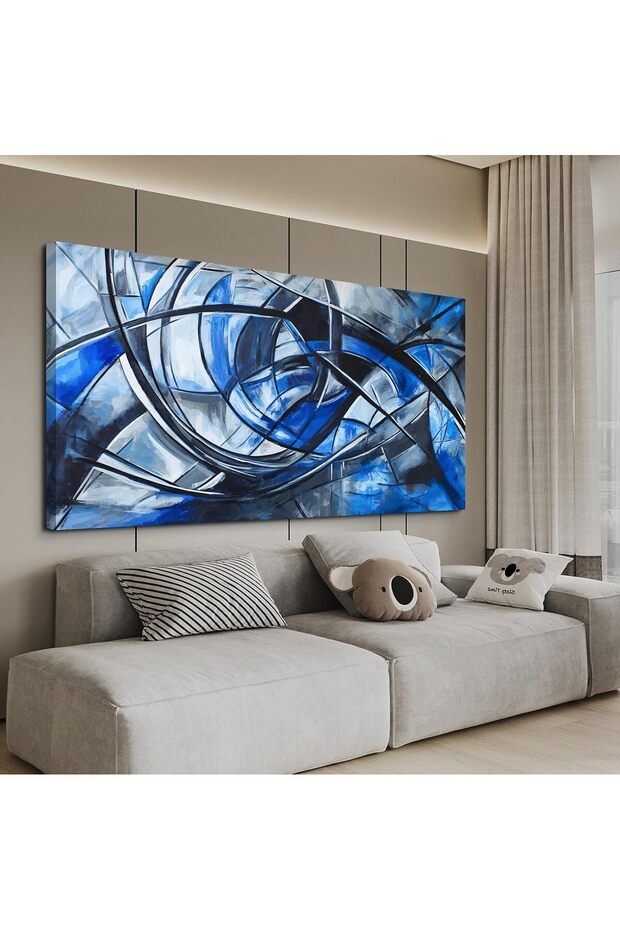 Large Modern Abstract Blue & Black Wall Art Wrap Framed 50x100 cm
