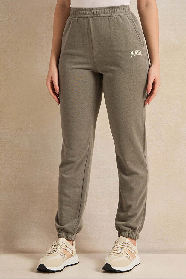 Women Green Ribbed Jogger Pants