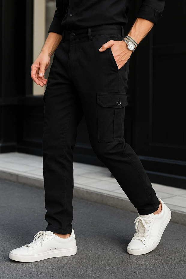 Men's Casual Trendy Loose Fit Black Tactical Cargo Pants