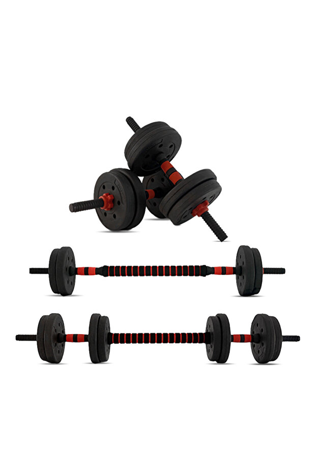 Set of 2 adjustable dumbbells, 20 kg, (4x3, 2x2.5, 2x1.25Kg), connector bar , Red/Black - 1