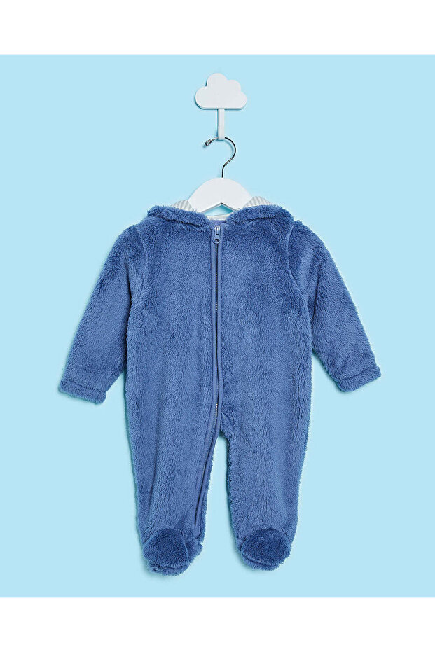 Baby Plain Navy Fluffy Hooded Coat