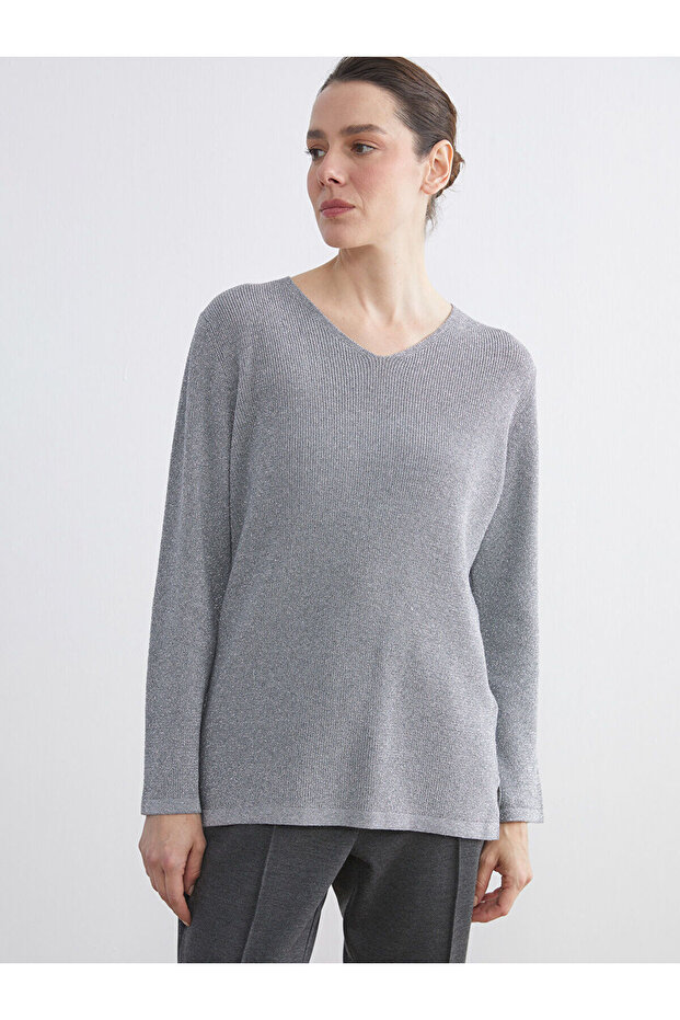 V-Neck Women's Knitwear Sweater