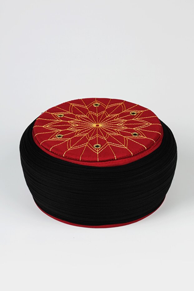 Student Yellow - Black Fabric - Burgundy Headscarf - Round Wrap - Bird's Eye - 5 Meters