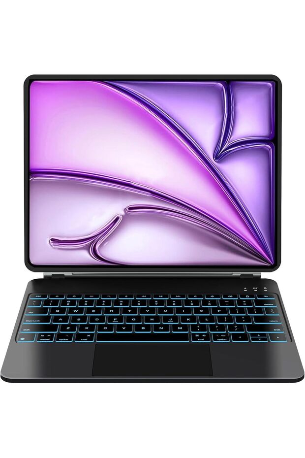 Keyboard Case for iPad Air 13" (M2/M3) & iPad Pro 12.9" - 7-Color Backlit, Trackpad, Floating (Black