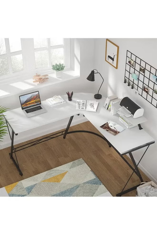 2-in-1 Adjustable Gaming Chair Set with Cushion and Headrest, and L-Shaped Computer Desk and Table - 7