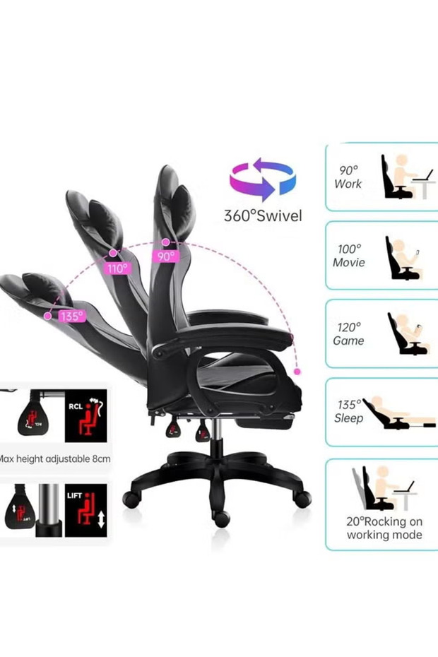 2-in-1 Adjustable Gaming Chair Set with Cushion and Headrest, and L-Shaped Computer Desk and Table - 7