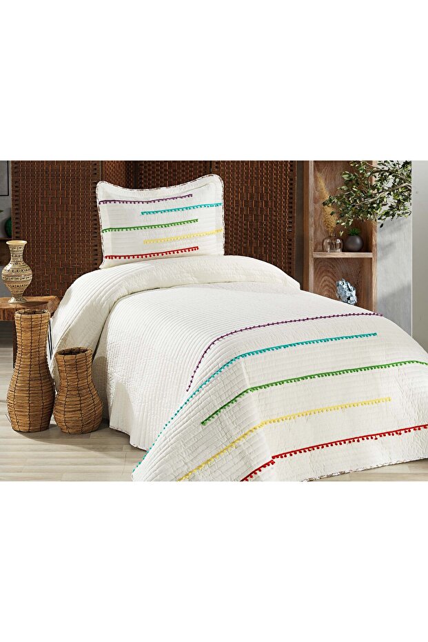 Lilya Tek Kişilik Yatak Örtüsü Krem - 1