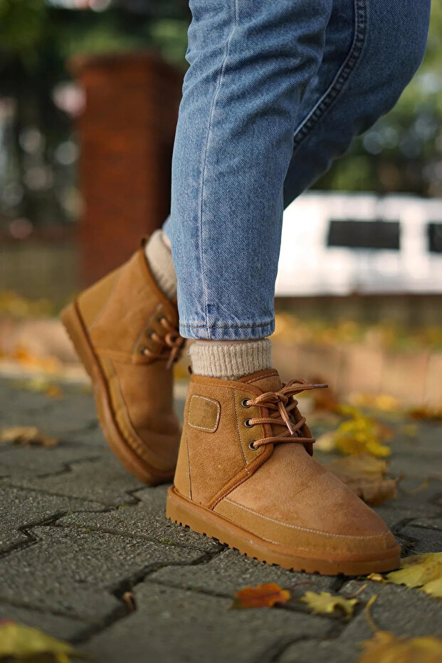 Bağcıklı Süet Tüylü Kadın Bot - Taba - 2