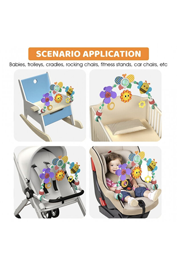 Toy arch for cot or pram, with rattle and multiple functions, 48 cm - 2