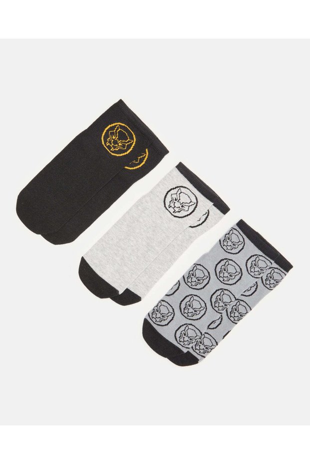 Senior Boys Black And Grey Printed Ankle Socks Set (3 Pairs)
