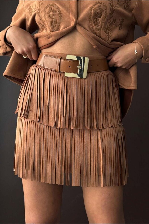 Suede Tassle Suede Skirt
