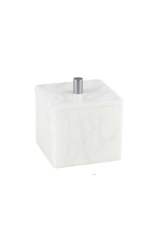 Baster Square Cotton Holder, Countertop, 10X11X10Cm - Natural Stone/Chrome