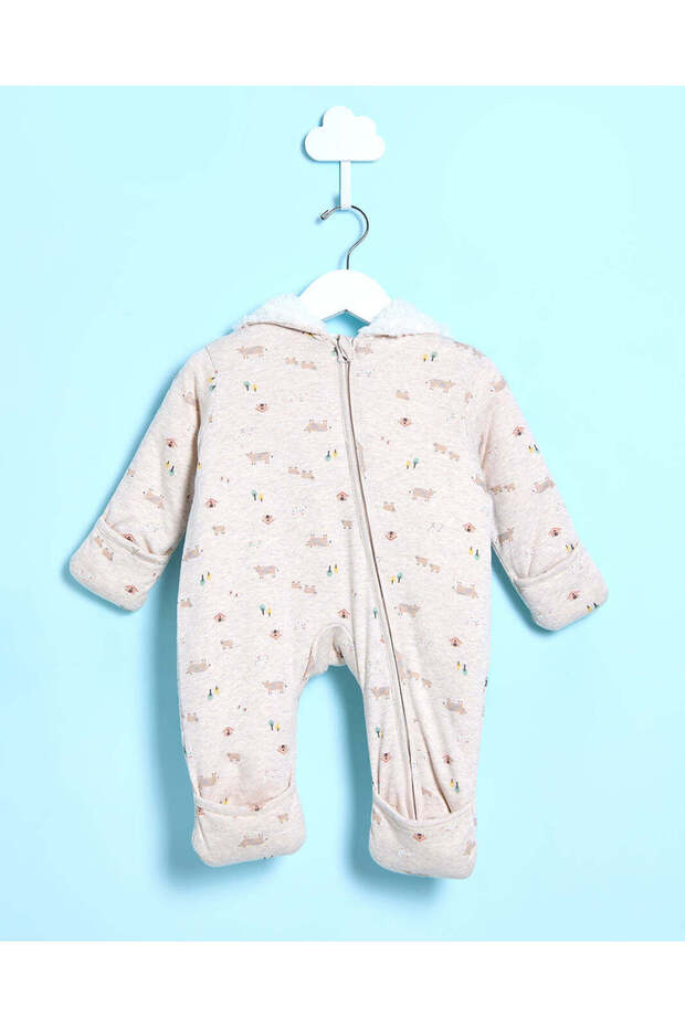 Baby Beige Melange Fluffy Hooded Coat