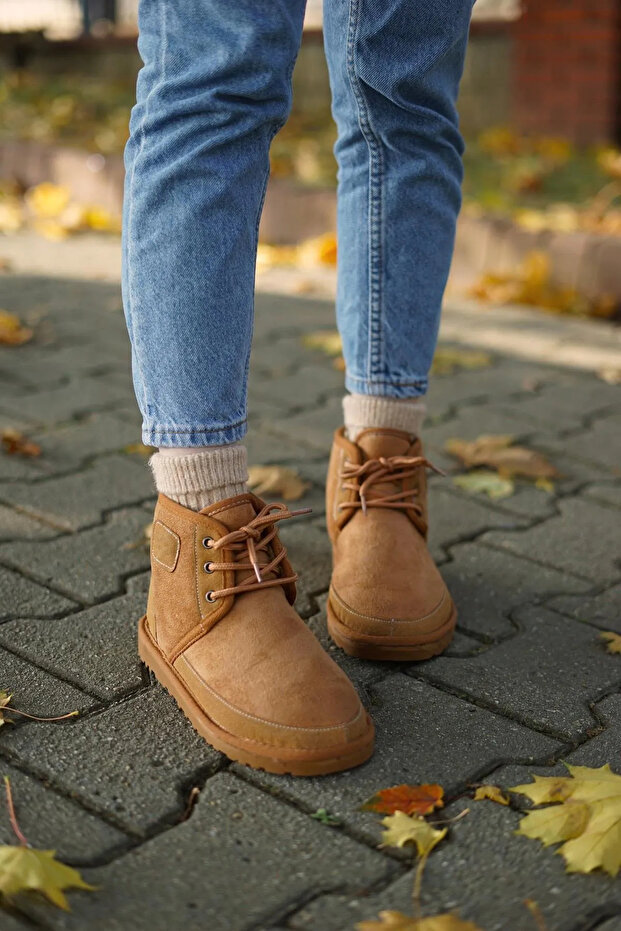 Bağcıklı Süet Tüylü Kadın Bot - Taba - 3